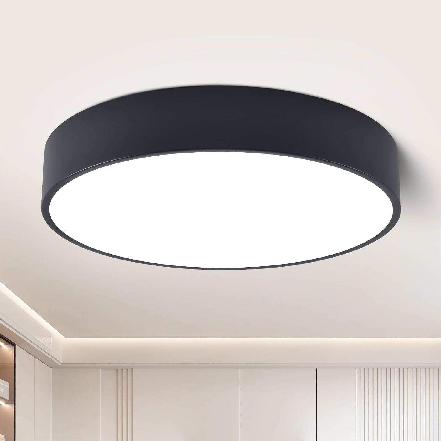 Black Round LED Flush Mount Ceiling Light 5CCT
