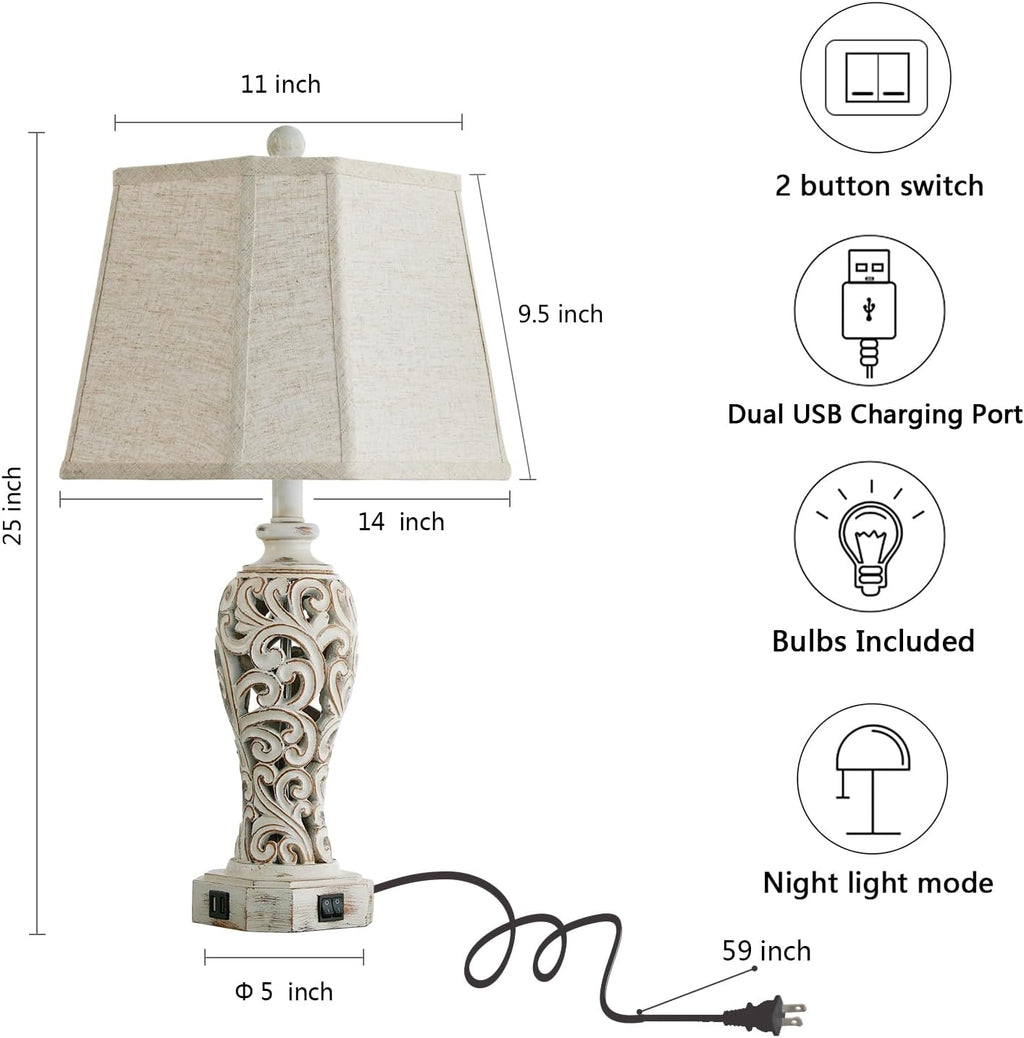 Hollow Resin Farmhouse Table Lamp USB Nightlight
