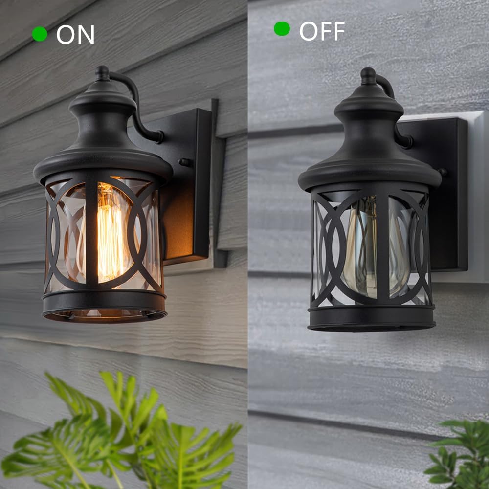 2 Pack Matte Black Outdoor Wall Sconce Clear Glass