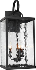 24 Inch Matte Black Outdoor Wall Lantern Water Ripple Glass