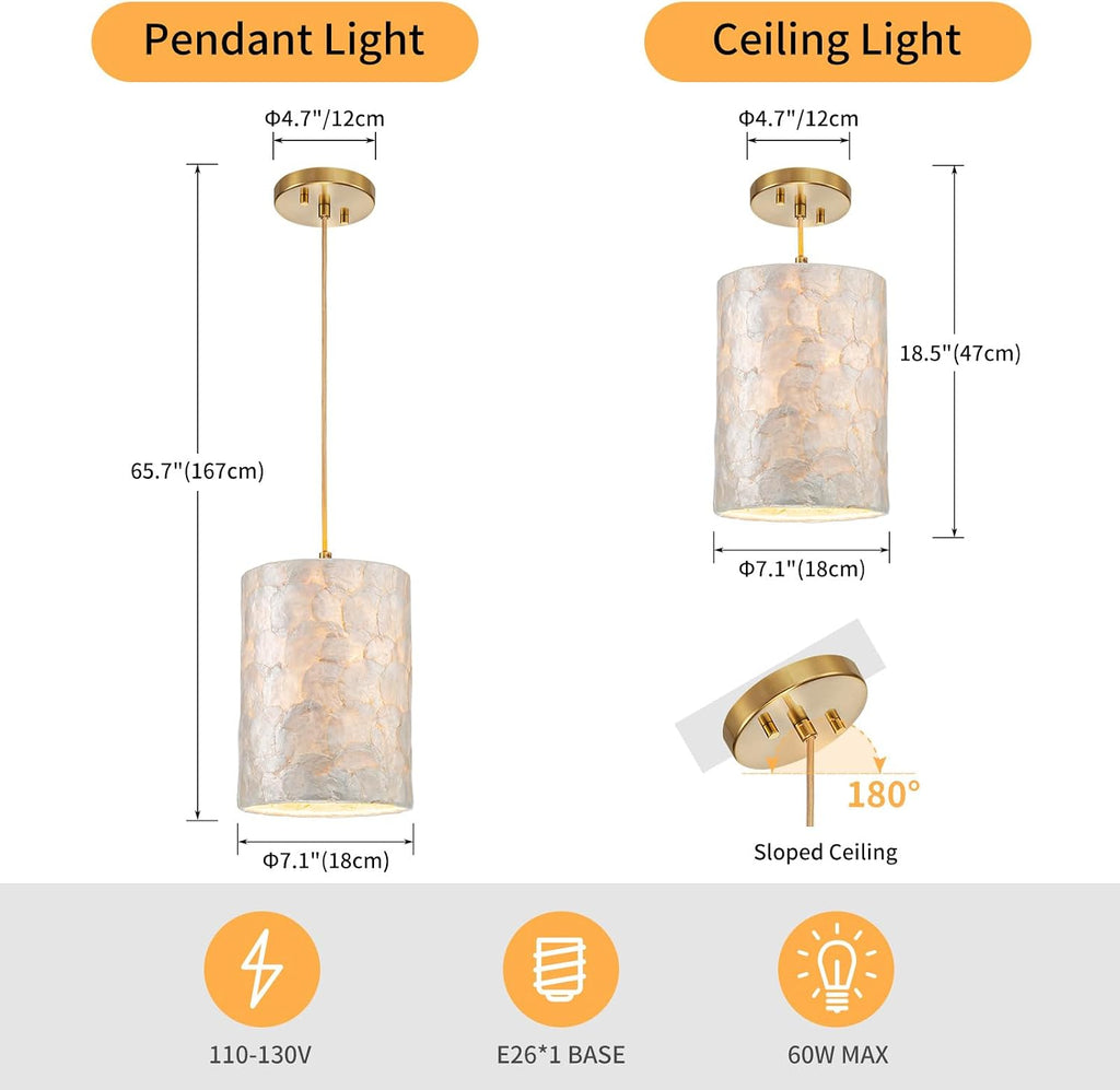 Capiz Shell Coastal Chandelier 7 Inch Gold