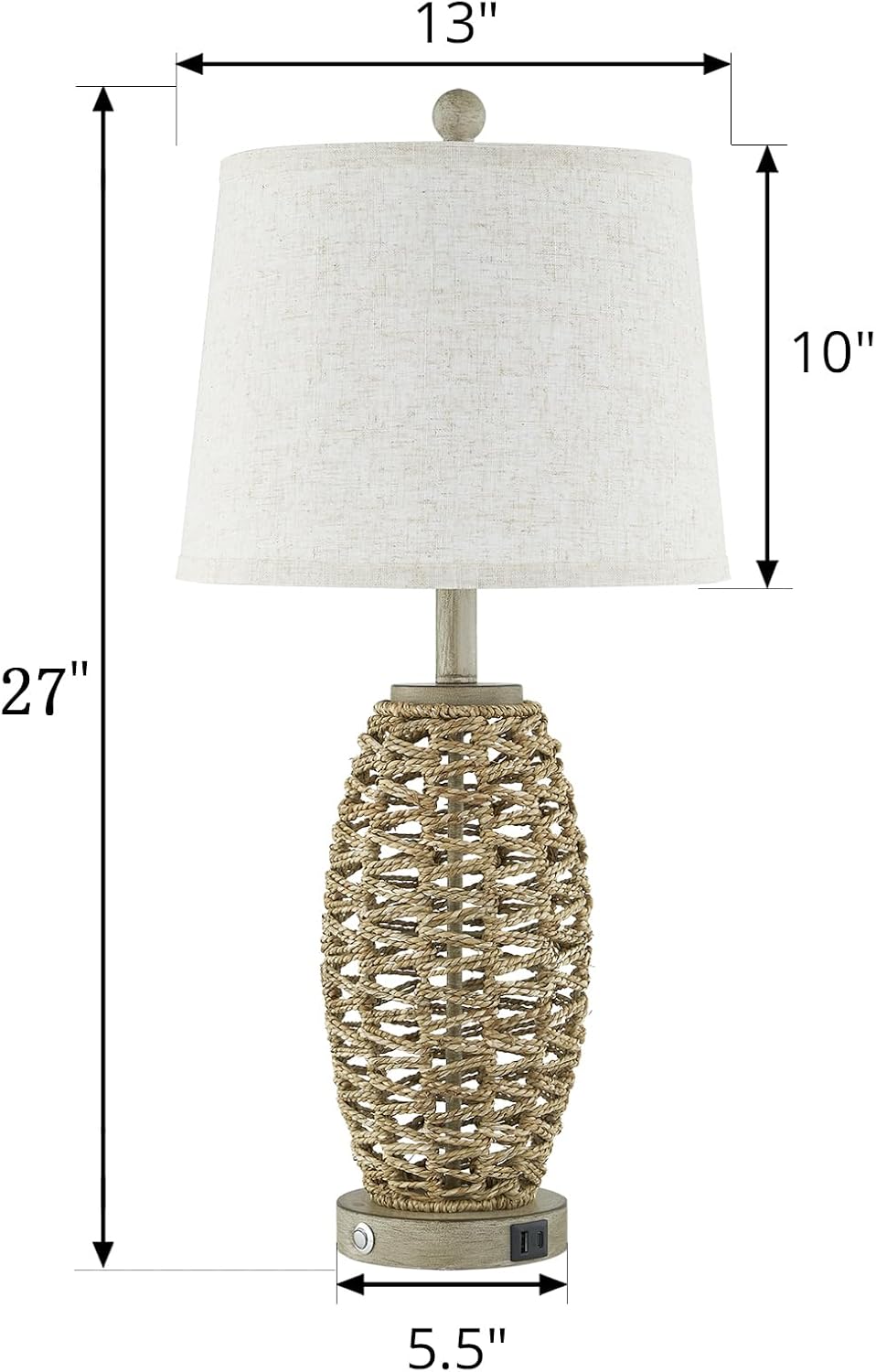 Rattan Touch Table Lamps Set of 2 USB Charging