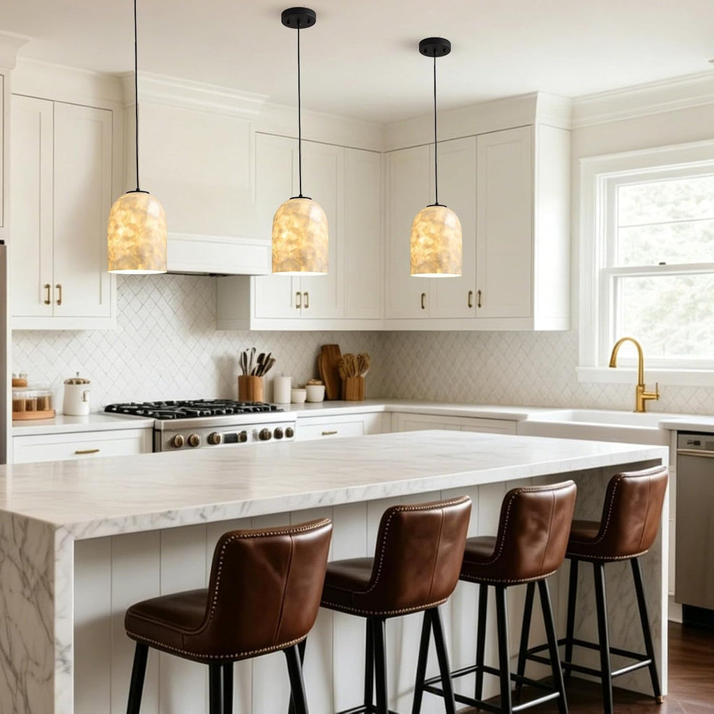 White Capiz Shell Pendant Light Coastal Farmhouse