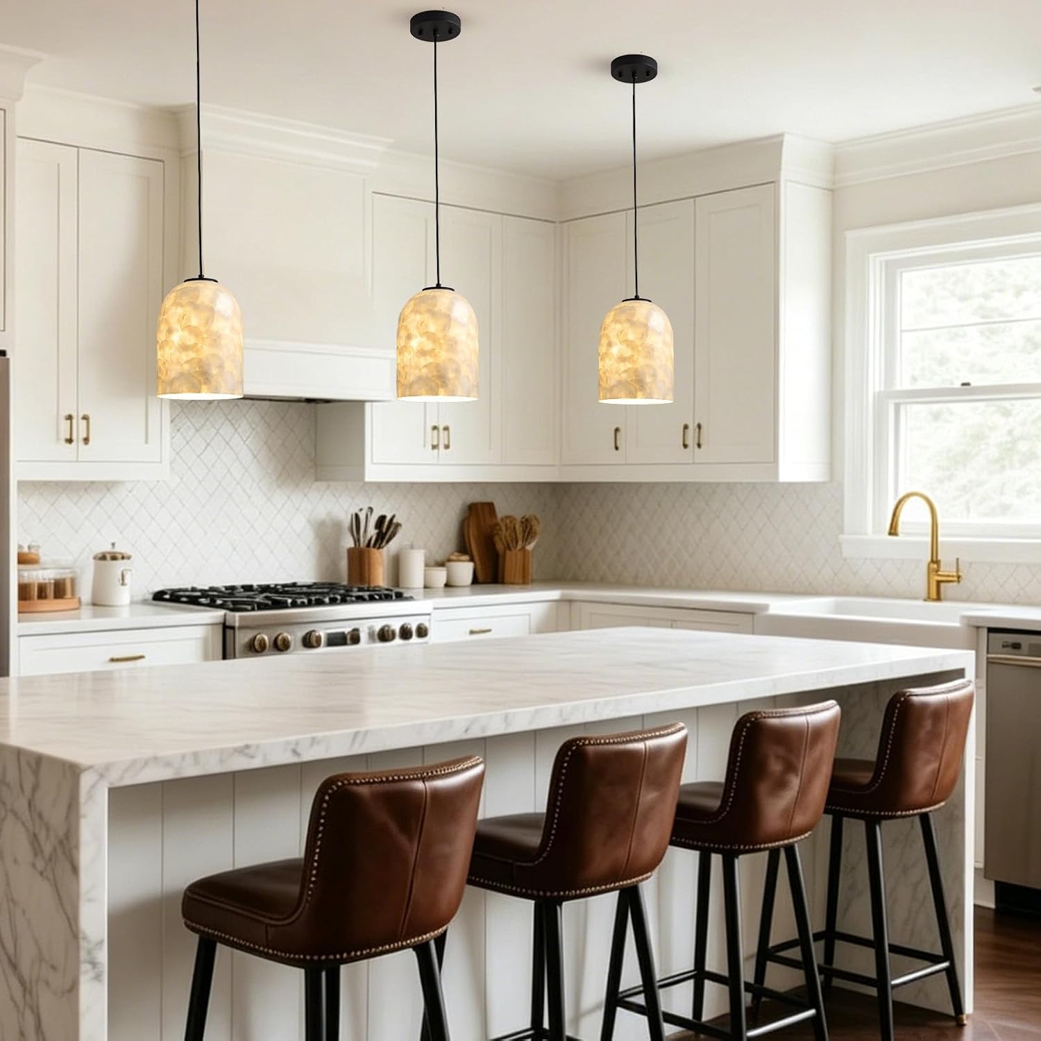 White Capiz Shell Pendant Light Coastal Farmhouse