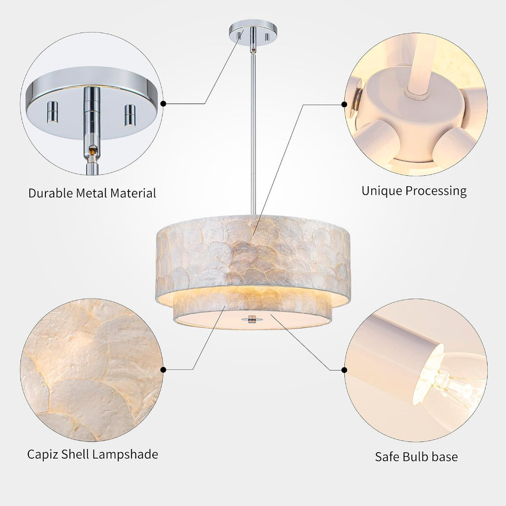5-Light 2-Tier Capiz Shell Coastal Chandelier