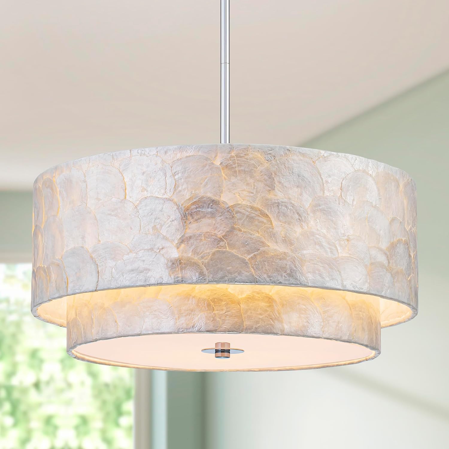 5-Light 2-Tier Capiz Shell Coastal Chandelier