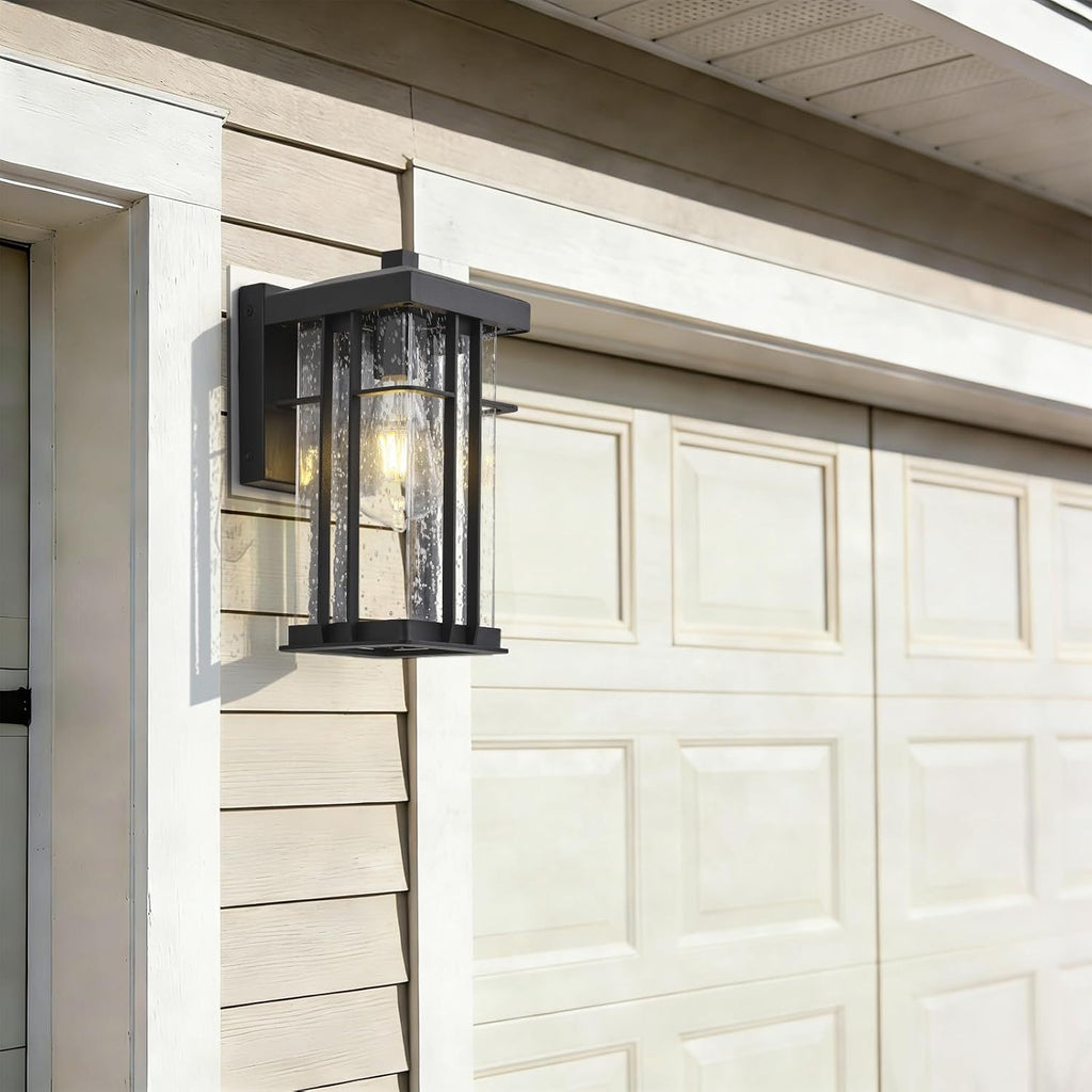 Matte Black Outdoor Wall Lantern Seeded Glass