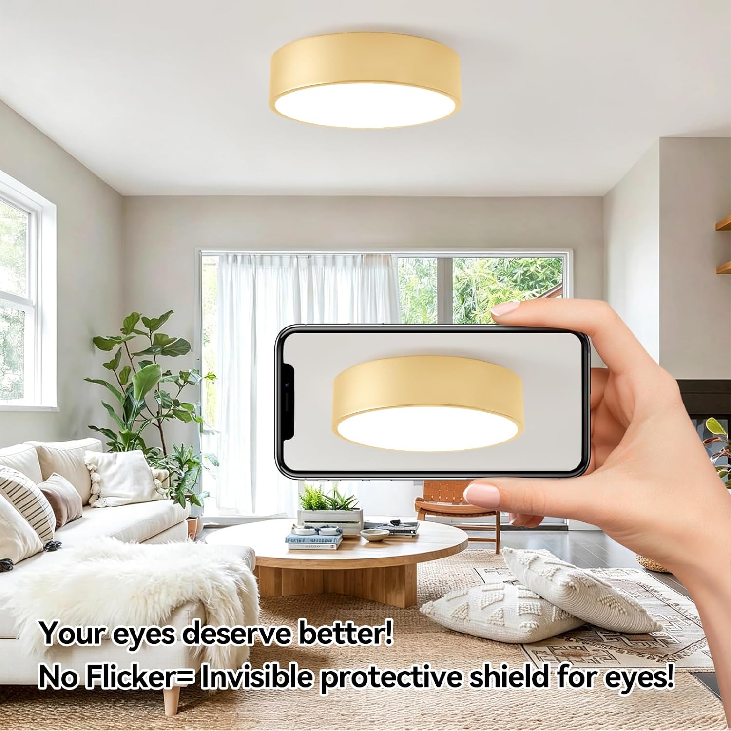 Gold Round LED Flush Mount Ceiling Light 5CCT