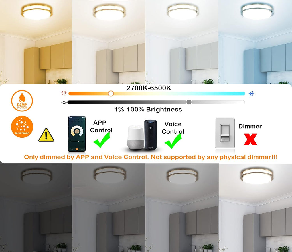 Smart LED Flush Mount Ceiling Light Nickel