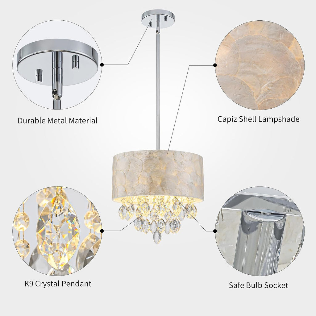 3-Light Capiz Shell Crystal Coastal Chandelier