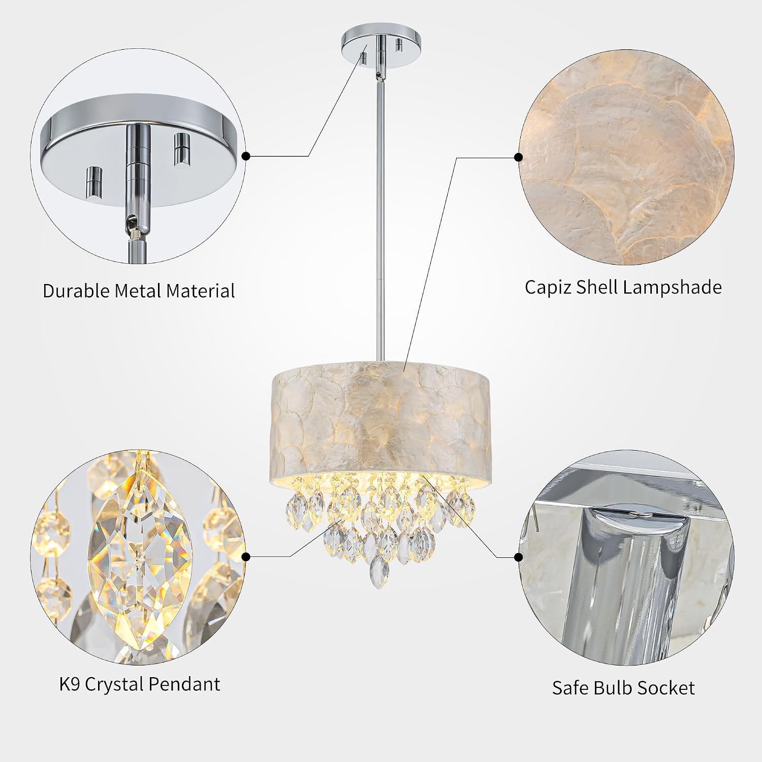 3-Light Capiz Shell Crystal Coastal Chandelier