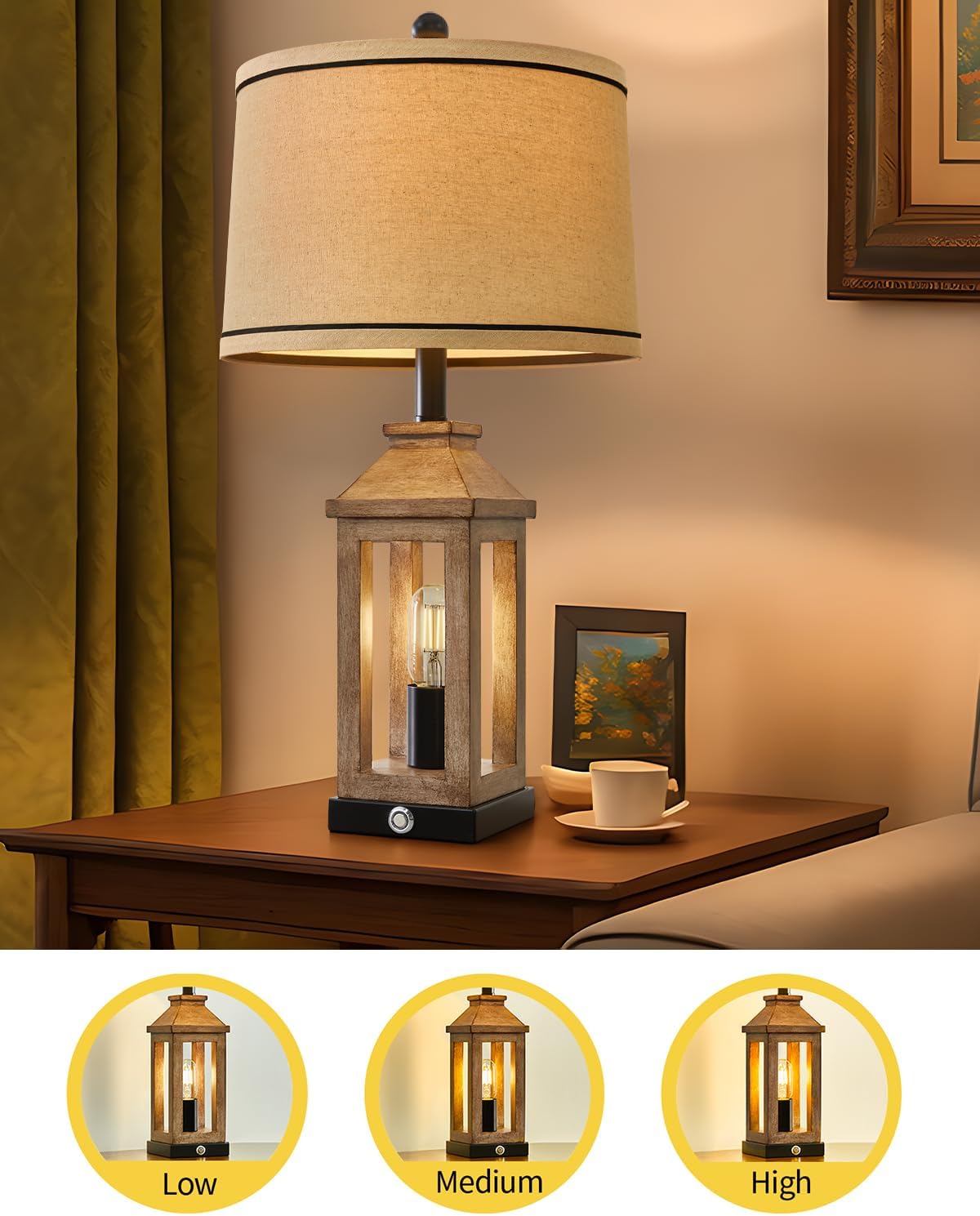 Touch Farmhouse Table Lamp USB Charging