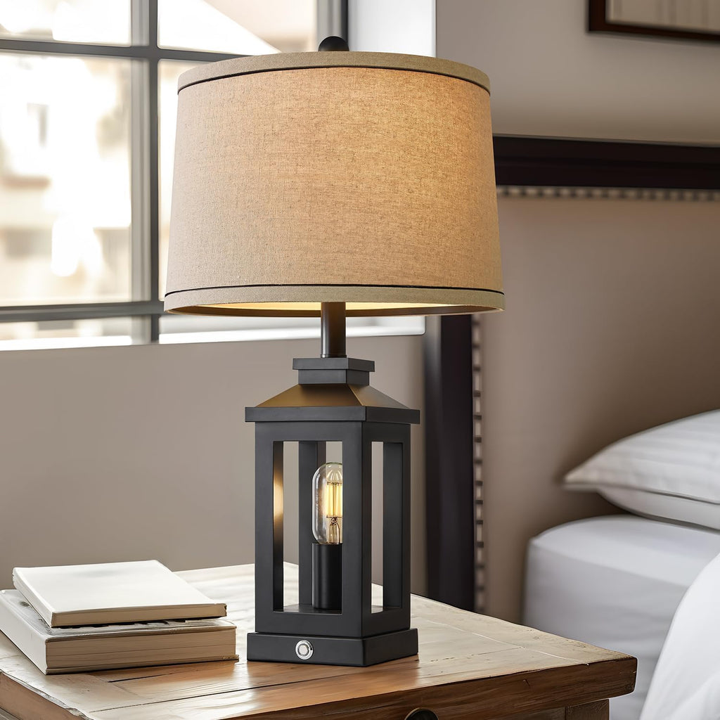 Touch Black Farmhouse Table Lamp USB Ports