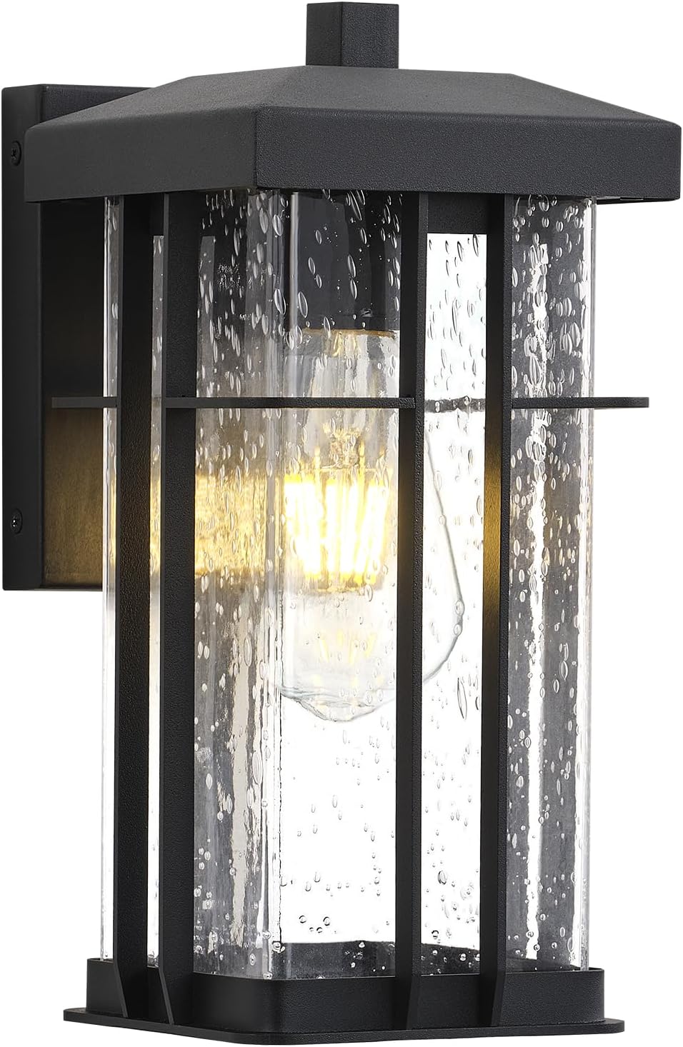 Matte Black Outdoor Wall Lantern Seeded Glass
