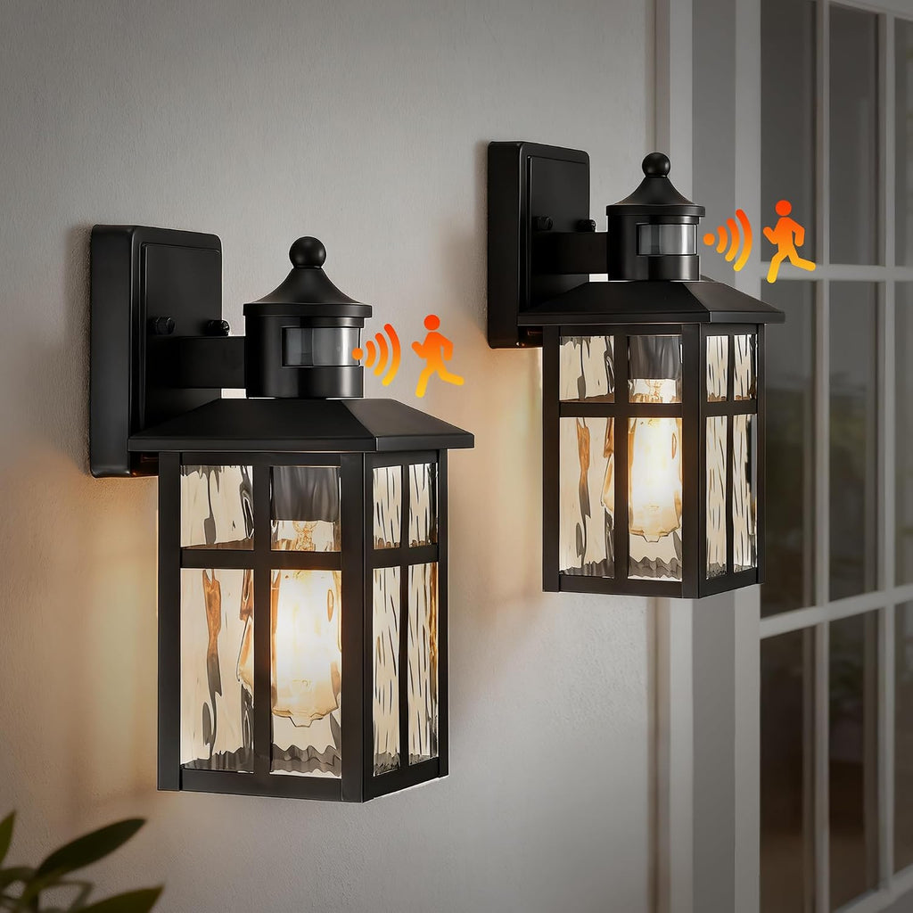 Motion Sensor Matte Black Wall Lantern 2 Pack