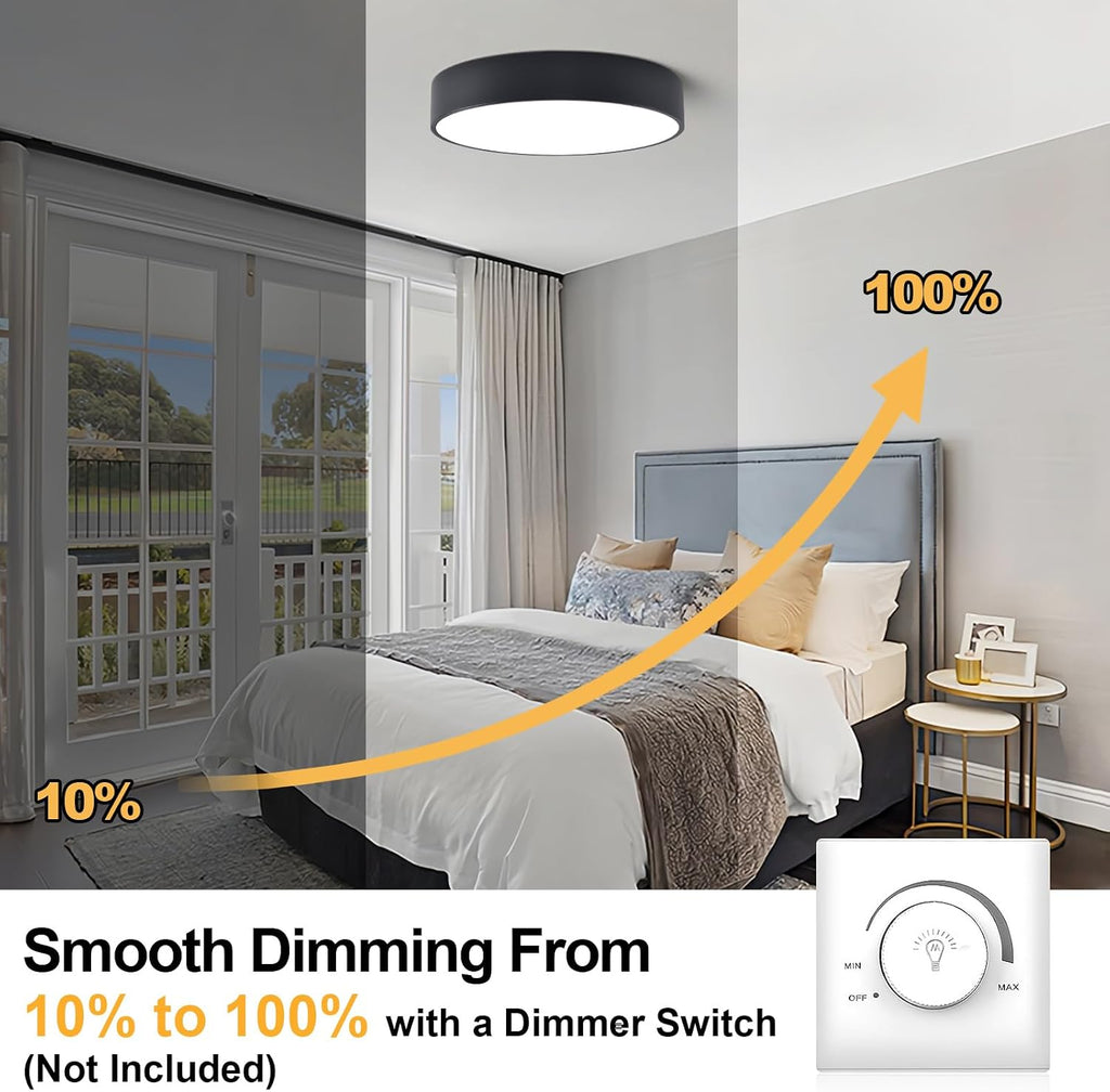 Black Round LED Flush Mount Ceiling Light 5CCT