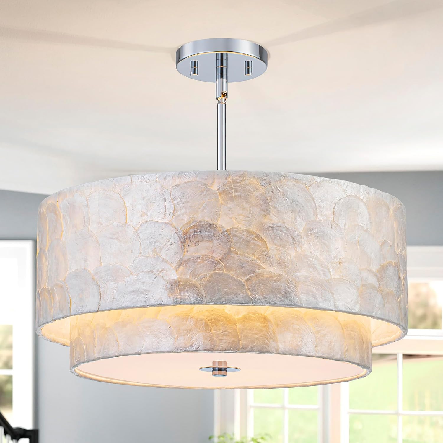 5-Light 2-Tier Capiz Shell Coastal Chandelier