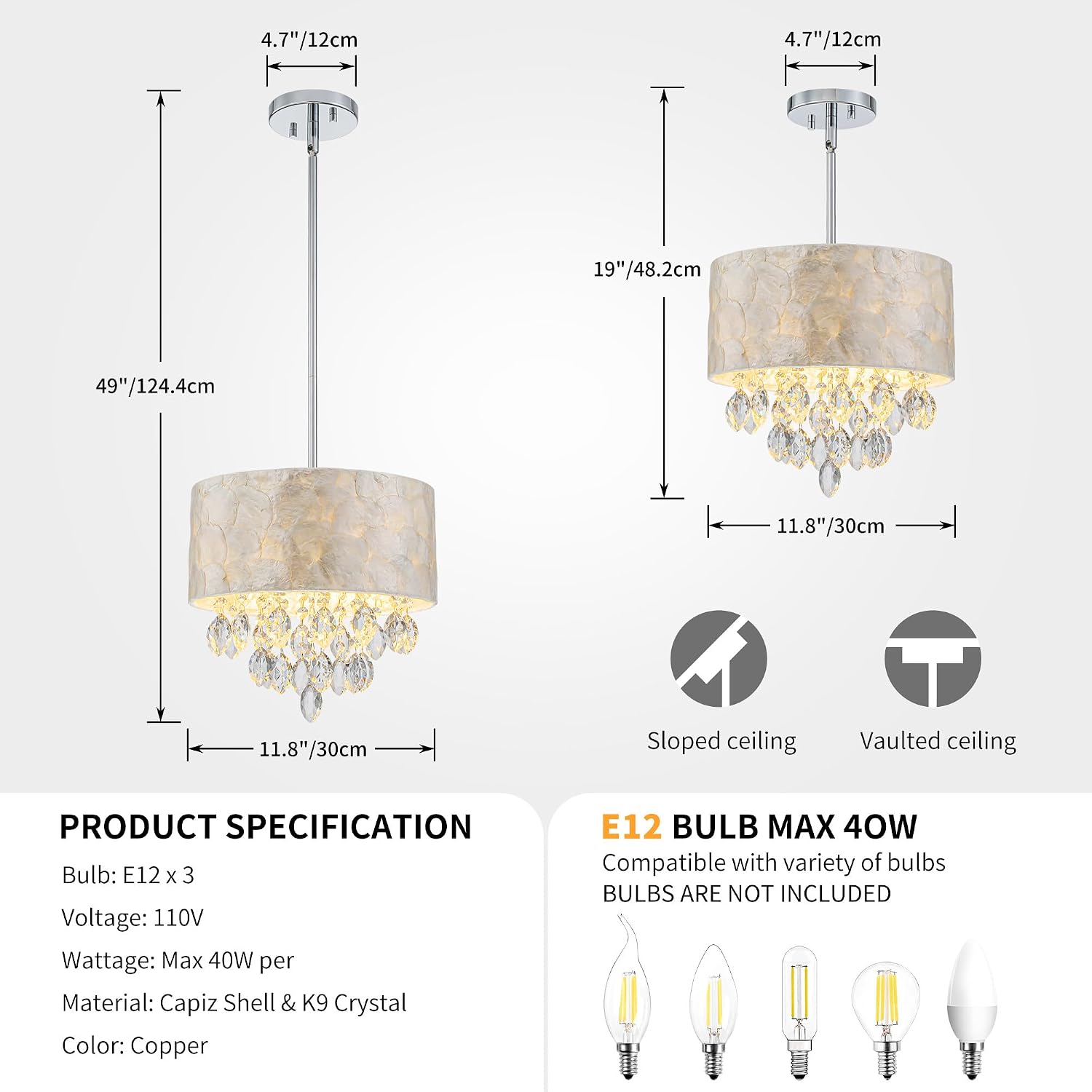 3-Light Capiz Shell Crystal Coastal Chandelier