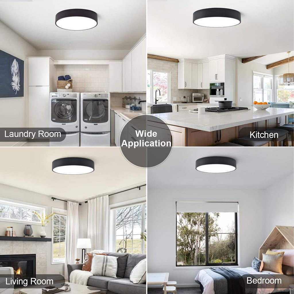 Black Round LED Flush Mount Ceiling Light 5CCT