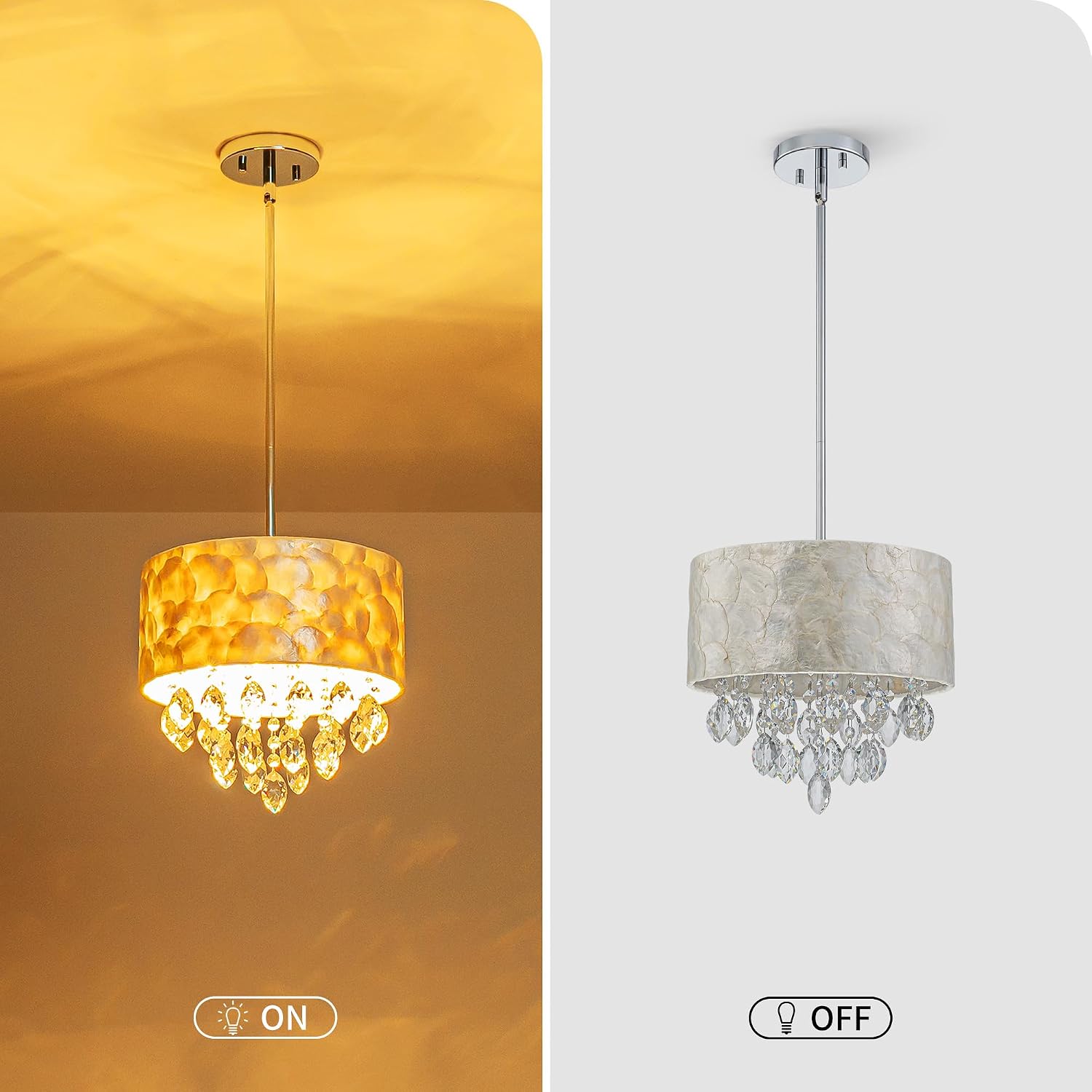 3-Light Capiz Shell Crystal Coastal Chandelier