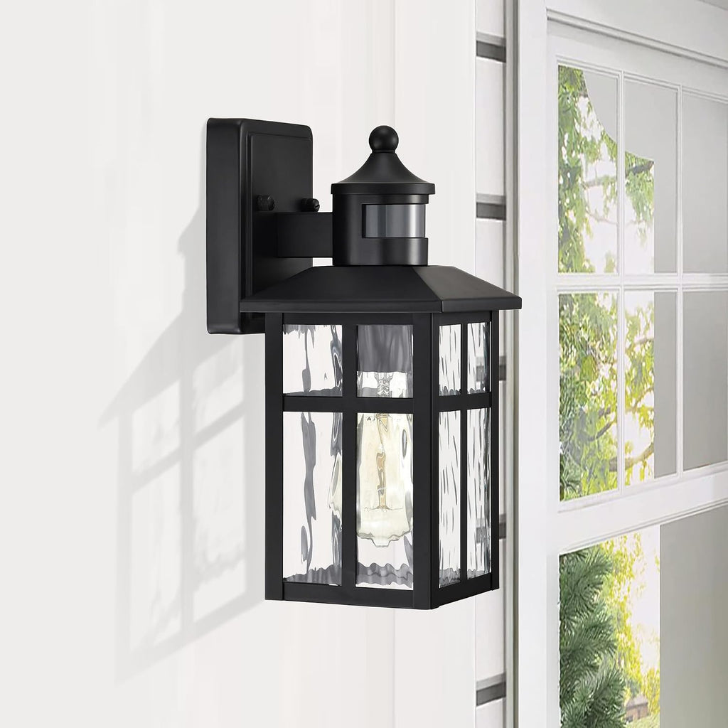 Motion Sensor Matte Black Wall Lantern 2 Pack