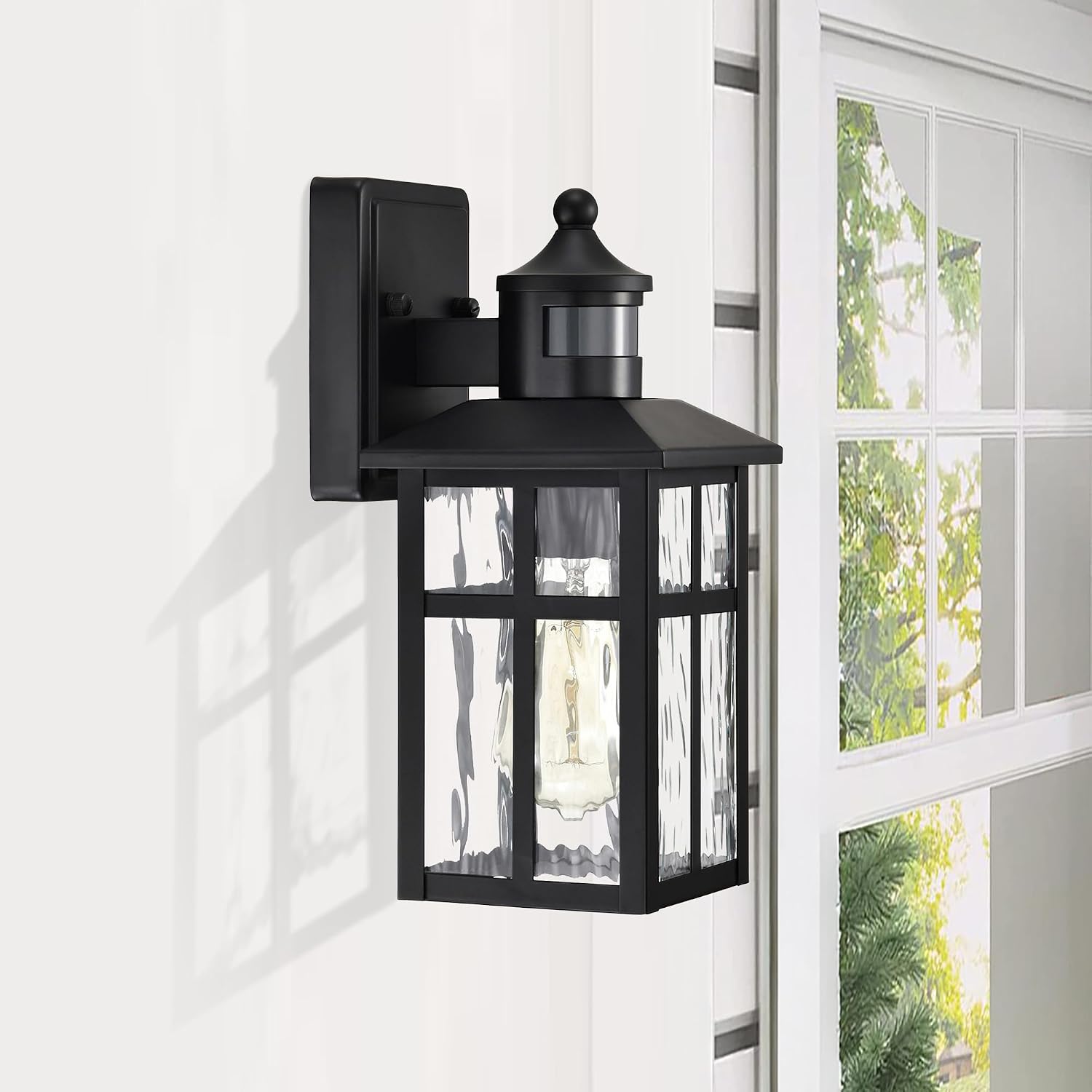 Motion Sensor Matte Black Wall Lantern 2 Pack