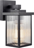 Matte Black Outdoor Wall Light Textured Glass 10.6 Inch