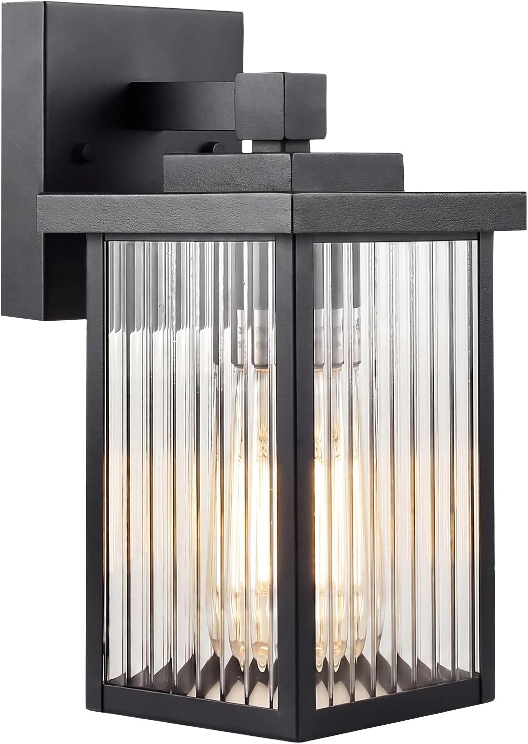 Matte Black Outdoor Wall Light Textured Glass 10.6 Inch