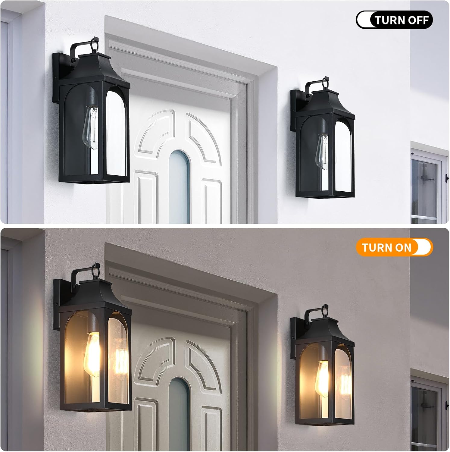 2 Pack Matte Black Outdoor Wall Lantern Clear Glass