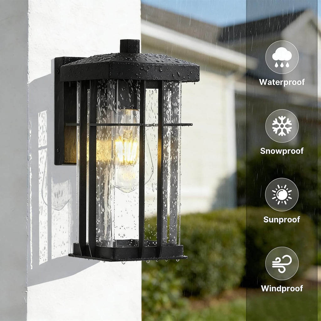 Matte Black Outdoor Wall Lantern Seeded Glass