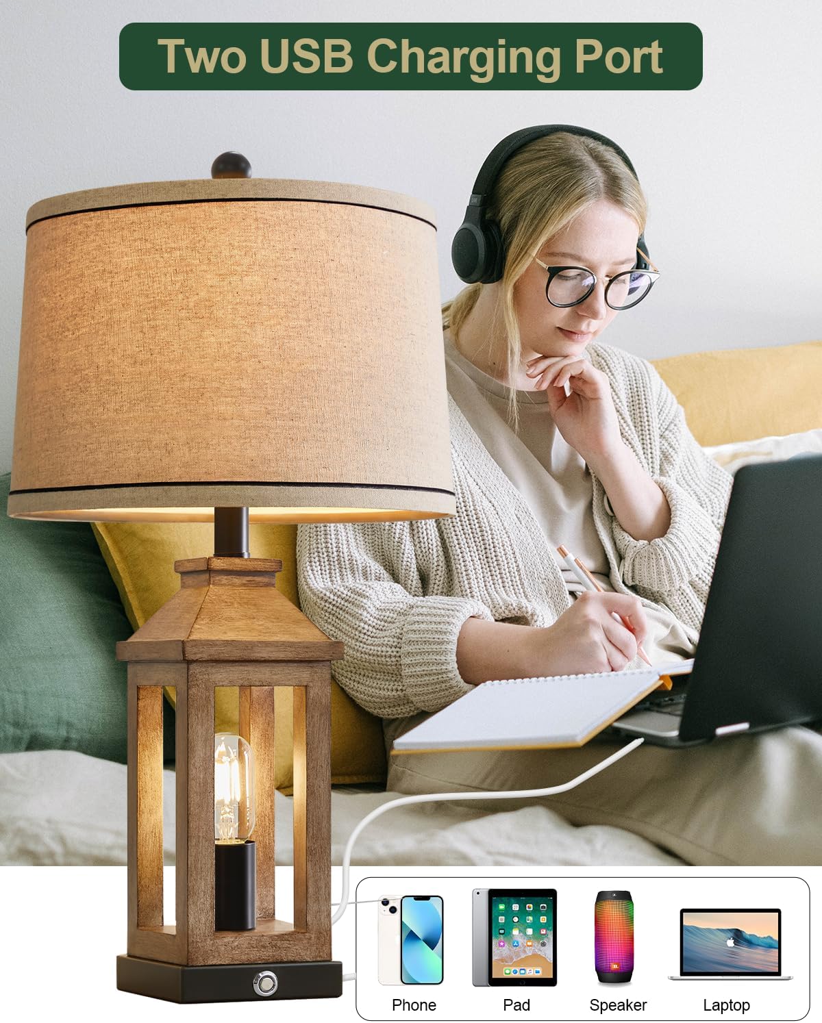 Touch Farmhouse Table Lamp USB Charging