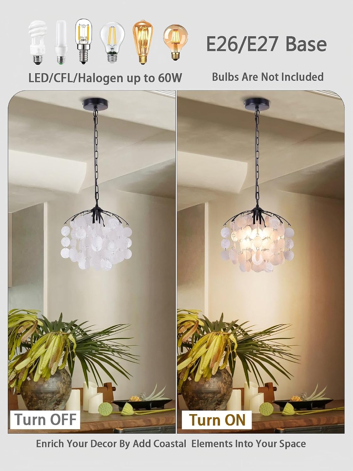 Black Capiz Shell Coastal Pendant Light 12.6 Inch