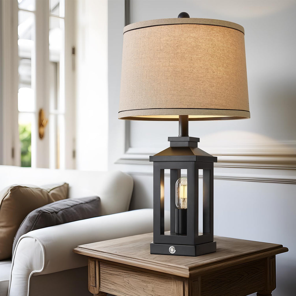 Touch Black Farmhouse Table Lamp USB Ports