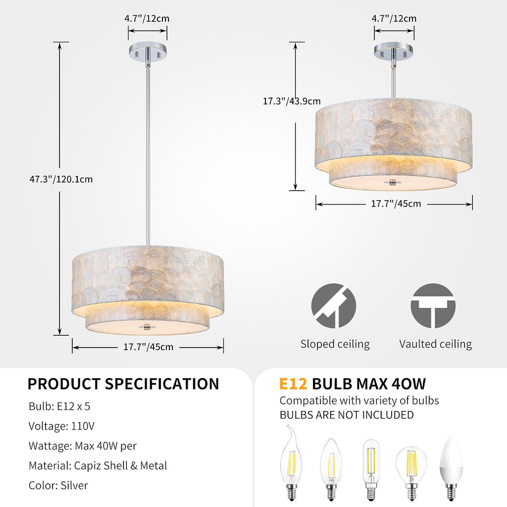 5-Light 2-Tier Capiz Shell Coastal Chandelier