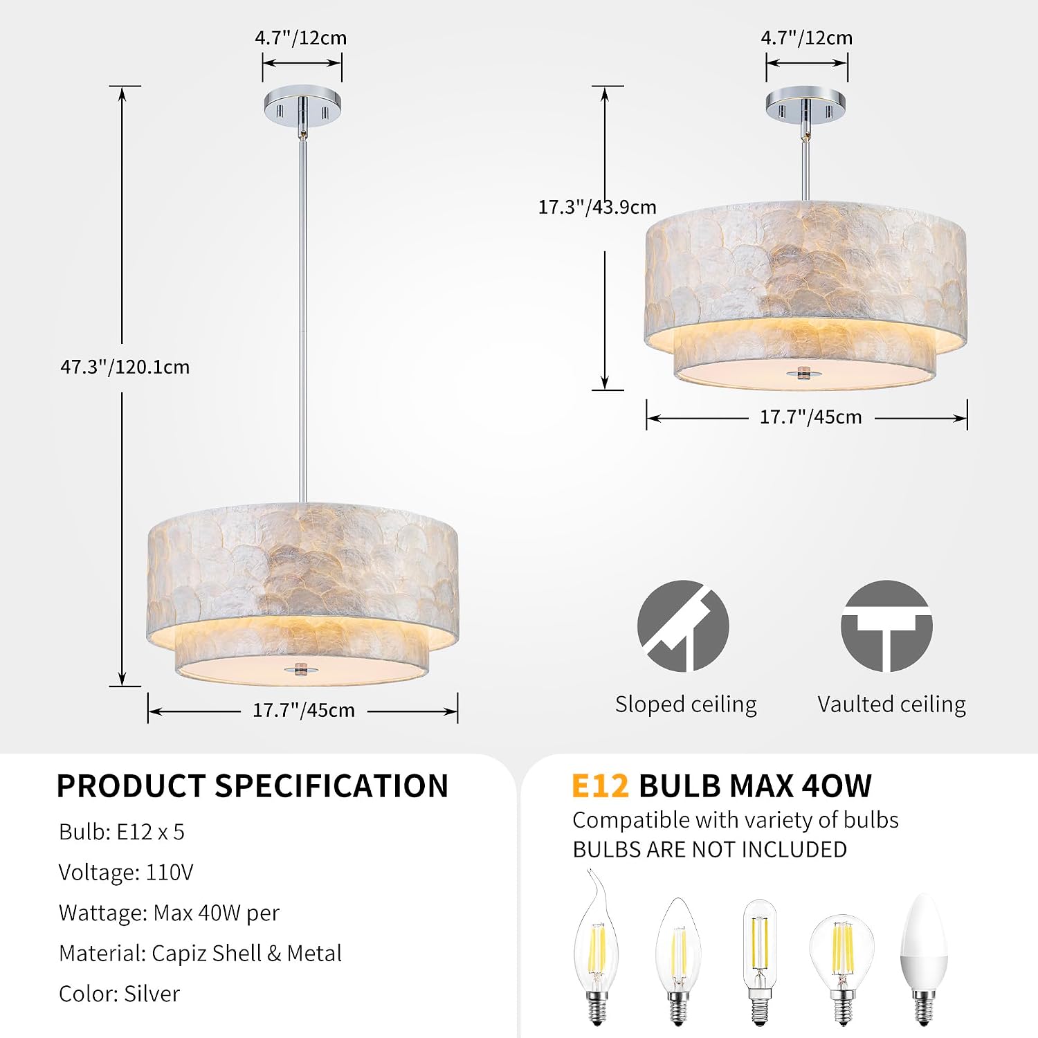 5-Light 2-Tier Capiz Shell Coastal Chandelier