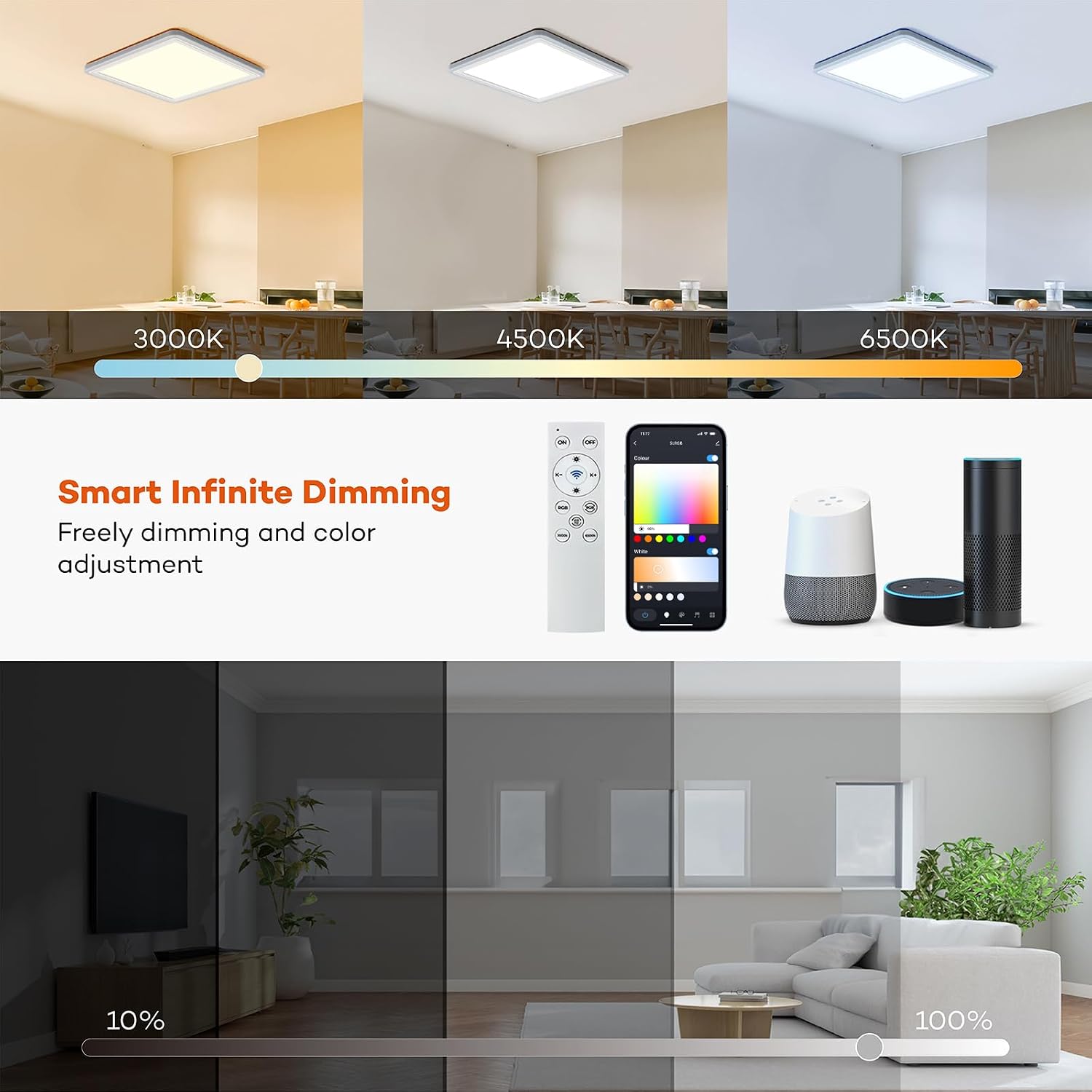 Smart RGB Square White Ceiling Light 13 Inch