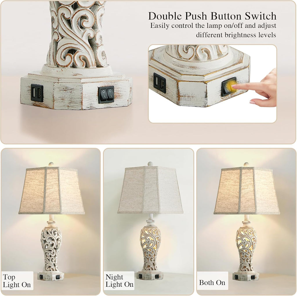 Hollow Resin Farmhouse Table Lamp USB Nightlight