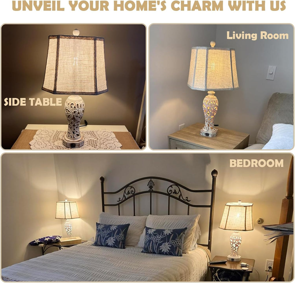 Hollow Resin Farmhouse Table Lamp USB Nightlight