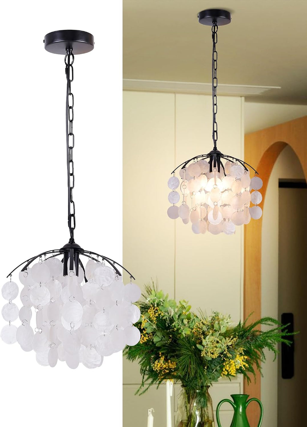 Black Capiz Shell Coastal Pendant Light 12.6 Inch