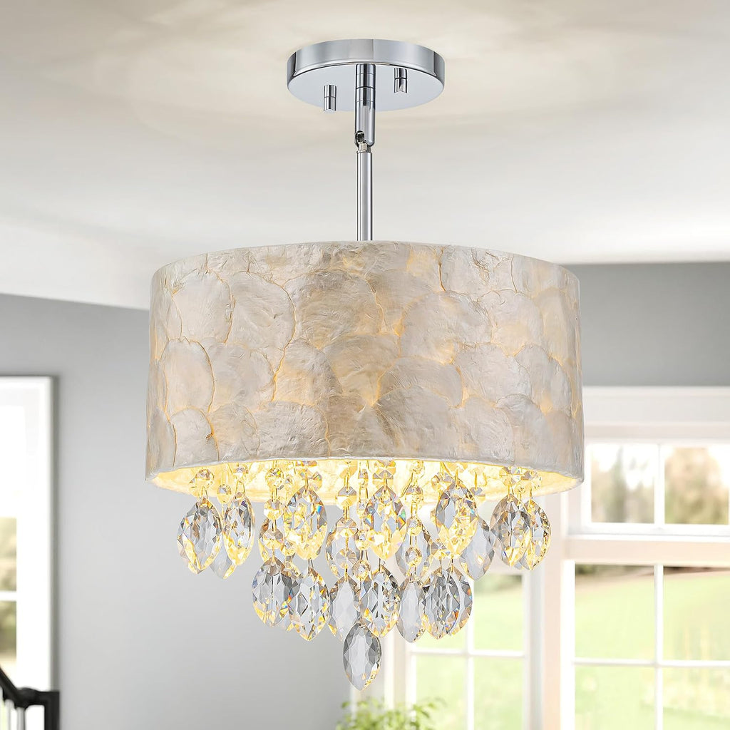 3-Light Capiz Shell Crystal Coastal Chandelier