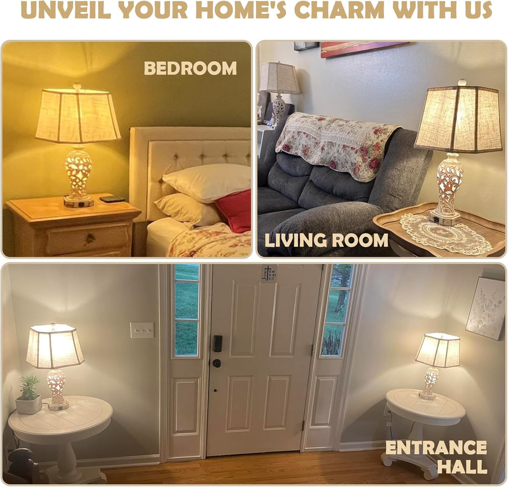 Hollow Resin Farmhouse Table Lamp USB Nightlight
