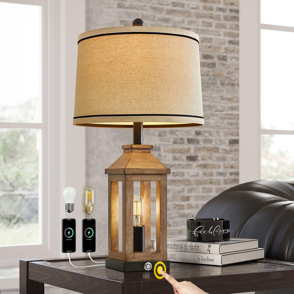 Touch Farmhouse Table Lamp USB Charging