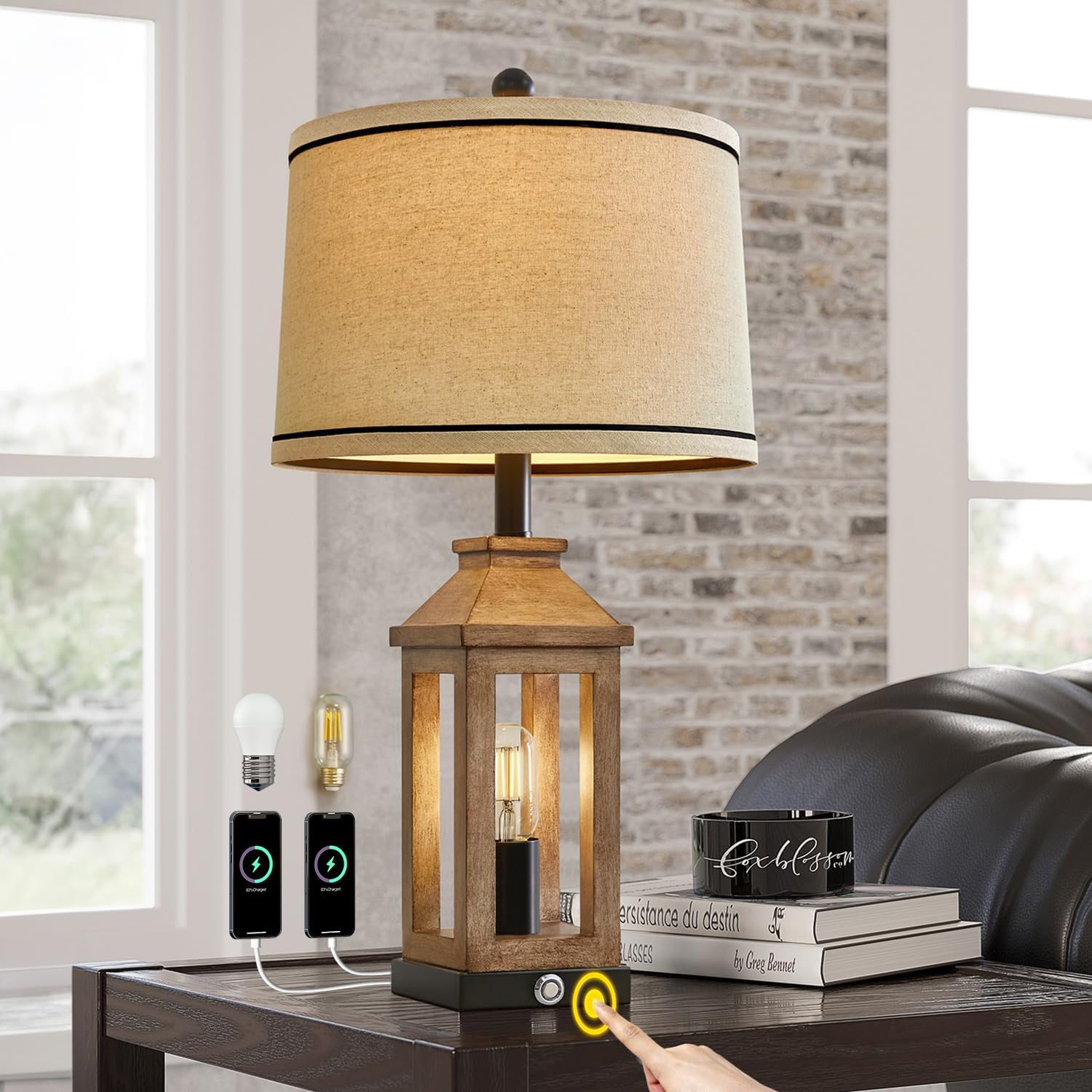 Touch Farmhouse Table Lamp USB Charging