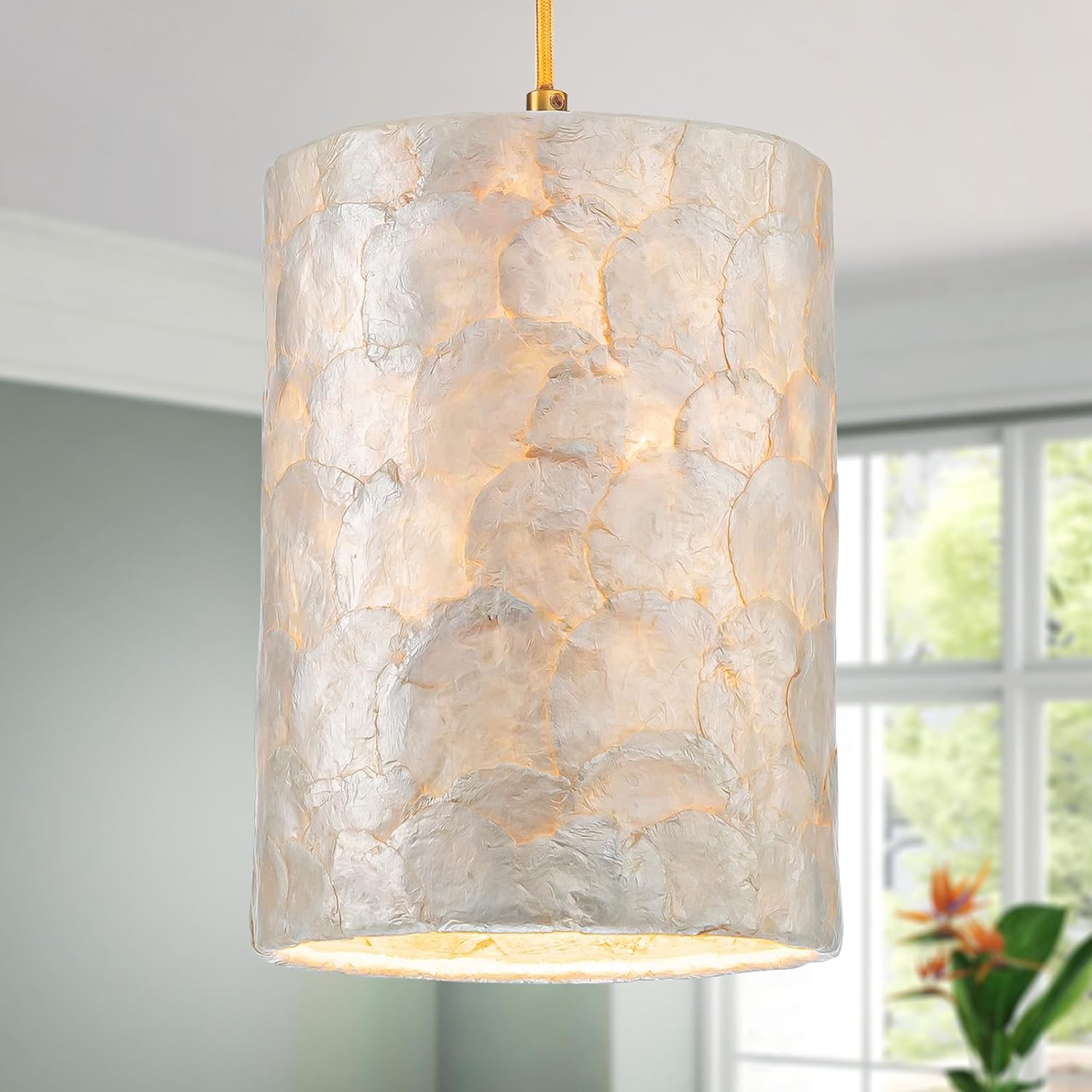 Capiz Shell Coastal Chandelier 7 Inch Gold