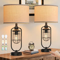 Farmhouse Black Table Lamps Set of 2 USB Ports