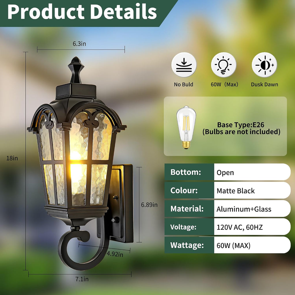 Dusk To Dawn Matte Black Outdoor Wall Lantern
