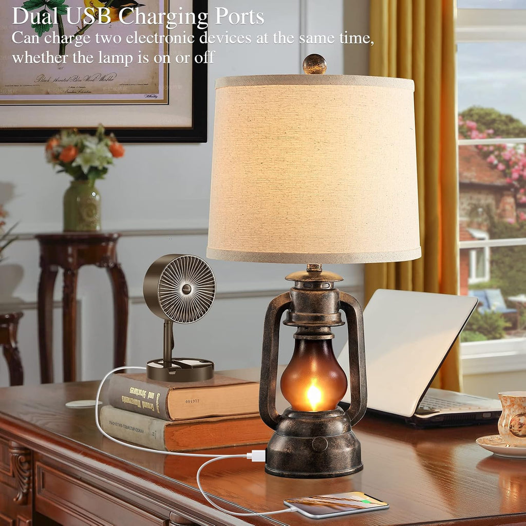 Farmhouse Lantern Table Lamps Set of 2 USB Ports