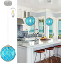 Blue Glass Coastal Pendant Light Hemp Rope 10 Inch