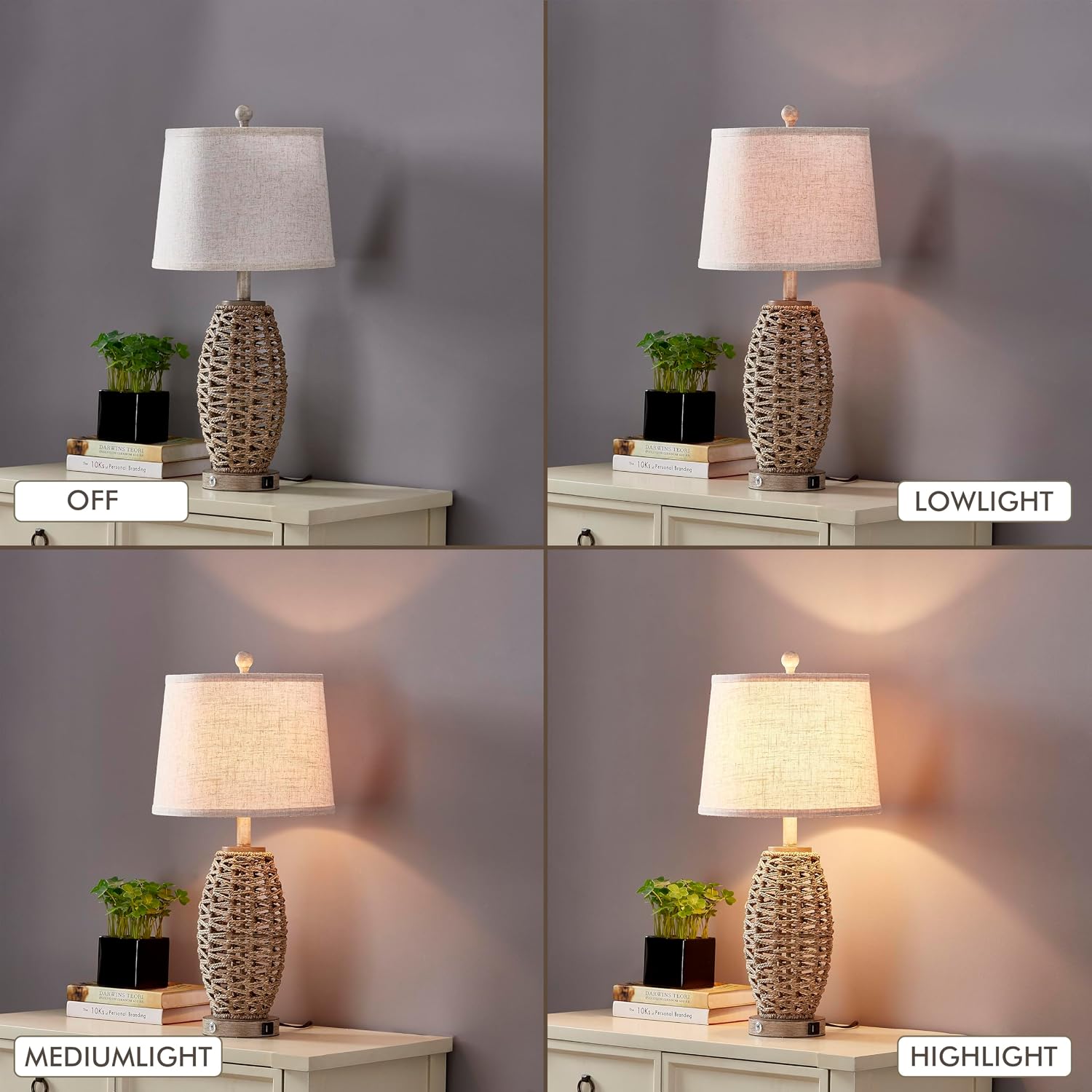 Rattan Touch Table Lamps Set of 2 USB Charging
