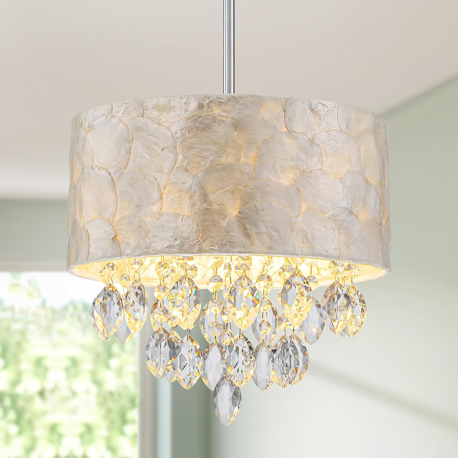 3-Light Capiz Shell Crystal Coastal Chandelier